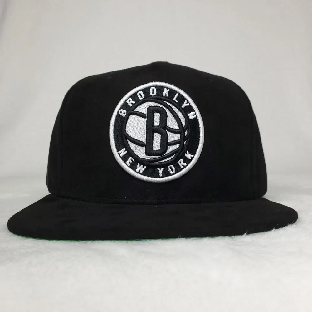 Brooklyn‎ Nets Mitchell & Ness NBA Snapback Hat Cap 3D Logo Black Faux Suede NWT